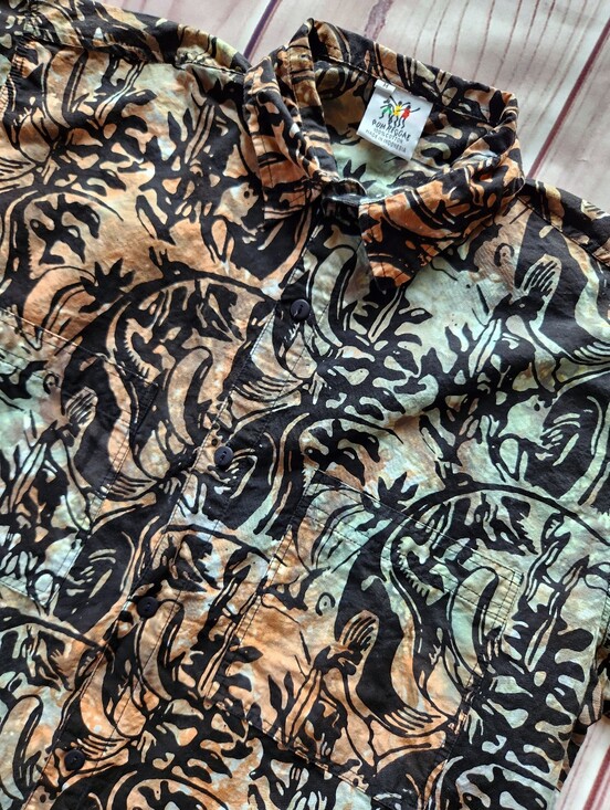 Rum Reggae Other - Rum Reggae Vintage Tropical Button Shirt Green Orange Black | Men's Size M